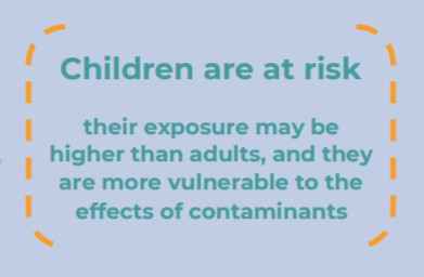 Children are at risk their exposure may be higher than adults, and they are more vulnerable to the effects of contaminants
