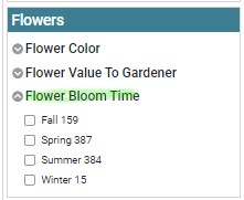Screen capture of the plant toolbox to select bloom time.